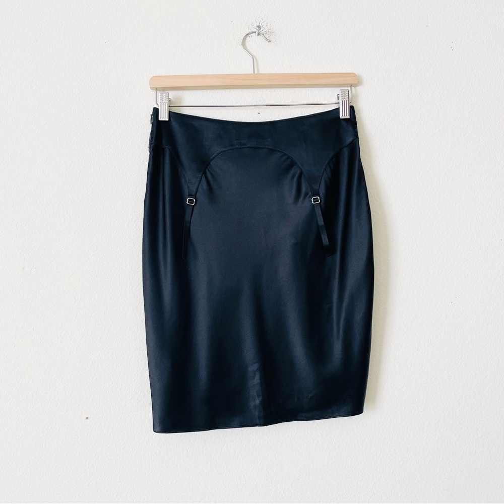 Fleur du Mal SIZE 4 silk black high rise asymmetrical garter skirt - Picture 5 of 9